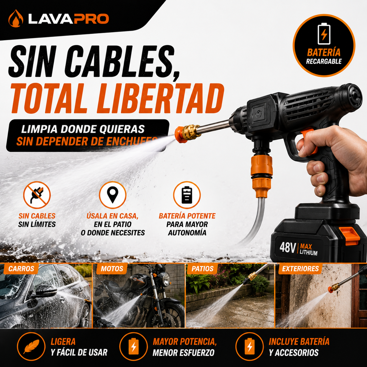Hidrolavadora Inalámbrica de Alta Presión - Limpieza potente sin cables